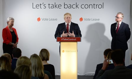 Vote Leave campaigners Gisela Stuart, Boris Johnson, and Michael Gove hold a press conference at Vote Leave headquarters in London.