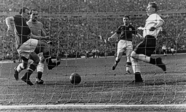 Ferenc Puskas scores Hungary’s second goal in their 7-1 win against England in Budapest in 1954