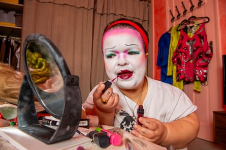 Dreamed up the name while stoned … Bardot applying makeup.