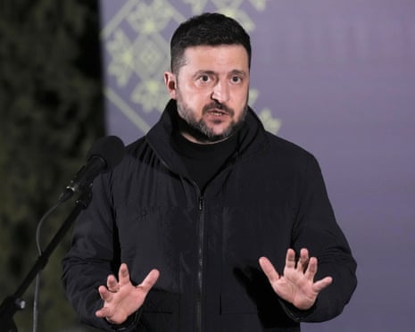 Ukrainian President Volodymyr Zelenskyy attends a press conference in Kyiv, Ukraine on Monday.