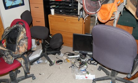 An office area left in disarray by occupiers.