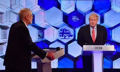 Jeremy Corbyn and Boris Johnson in the BBC’s prime ministerial debate, 6 December 2019