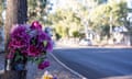 A roadside memorial for a person who was hit by traffic in Alice Springs