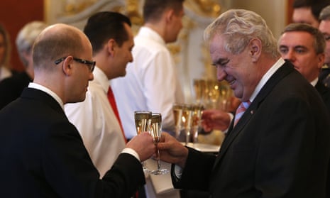 Newly appointed prime minister Bohuslav Sobotka, left, is toasted by president Milos Zeman in the photo from 2014.