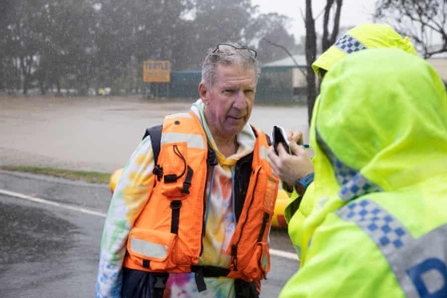 Brian Russell after being rescued by SES from his flooded vehicle along blacktown Road near Richmond west of Sydney. Monday 4th July 2022. Photograph by Mike Bowers. Guardian Australia