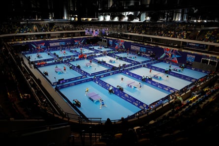 All 12 tables in action during matches in the early round-robin stages at the Copper Box Arena