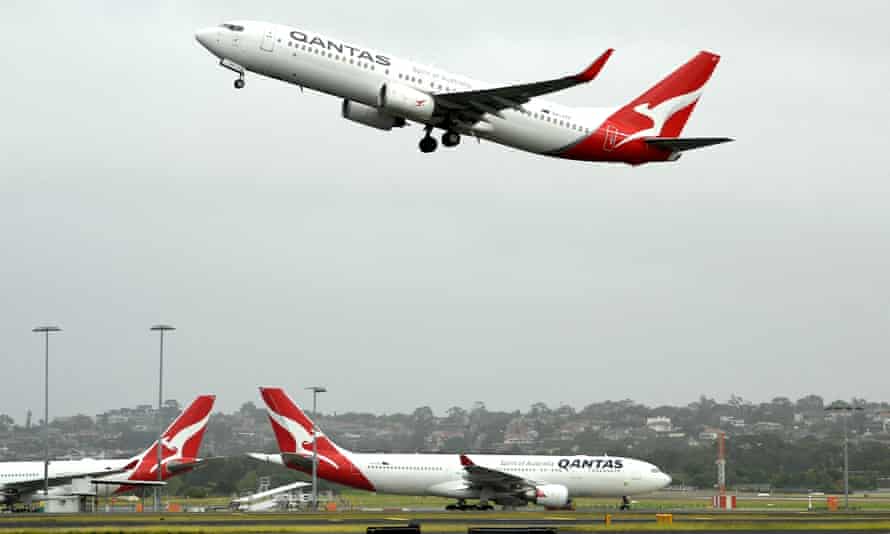 A Qantas plane taking off from Sydney airport