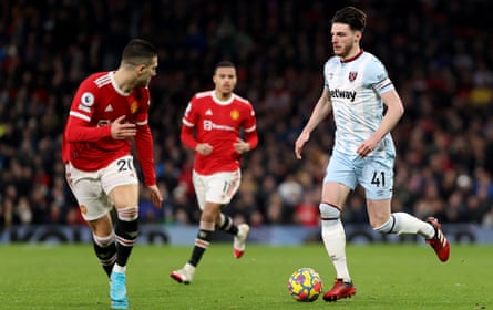 Declan Rice (right) i on the shortlist of midfielders being targeted by Erik ten Hag for Manchester United.