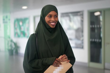 Nagma Abdi with her A-level results at Ark Putney Academy, south west London