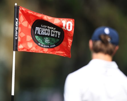 A LIV Golf flag at the rebel tour's Mexico City event