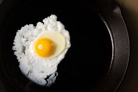 Fried egg cooking in a pan