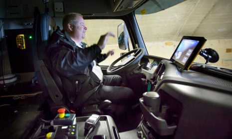 Johan Tofeldt at the wheel of Volvo’s driverless truck.