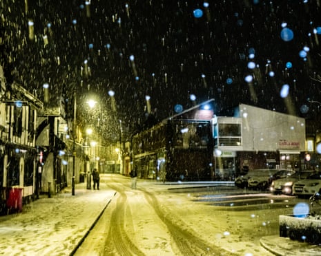 Snow falls at The Square in Leominster