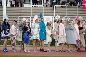 Lining up during day two Ladies Day of the 2018 Cheltenham National Hunt Festival at Cheltenham Racecourse on March 14th 2018 in Cheltenham (Photo by Tom Jenkins)