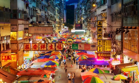 Busy street market at Fa Yuen Street in Mong Kok, Kowloon, Hong Kong.