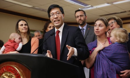 Richard Pan answers a question about proposed legislation requiring parents to vaccinate all school children during a news conference in Sacramento, California in 2015.