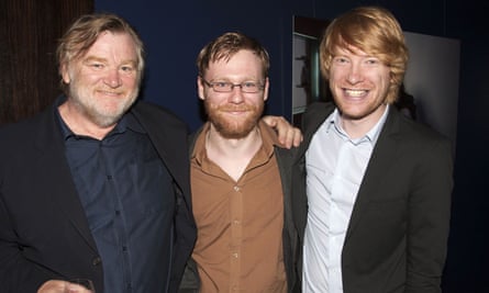 Brian and Domhnall with dad Brendan Gleeson (left).