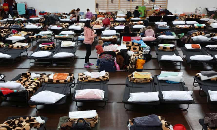 A hall for refugees in Poland
