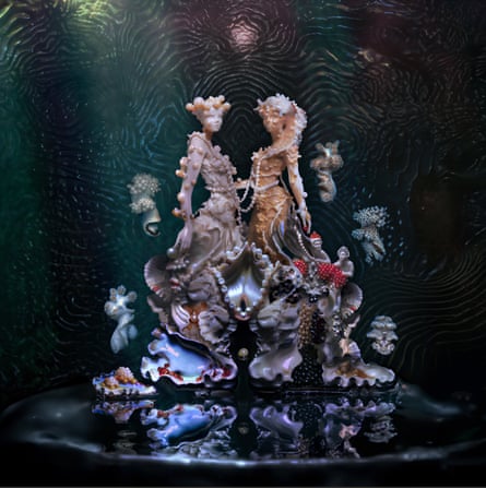Shell-like figures of Björk and Rosalía