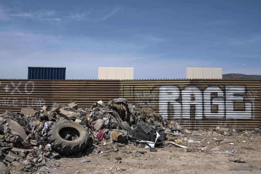 The border fence near wall prototypes at the US-Mexico border in Tijuana.