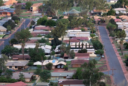 Homes in a red-dirt town from the air