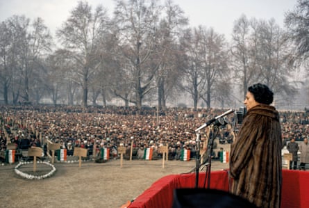 Indira Gandhi speaking at a rally in Kashmir in 1972.