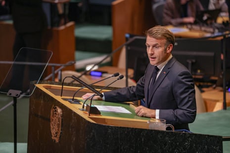 Emmanuel Macron’s announcement in the UN general assembly hall received loud applause from the more than 140 leaders in attendance.