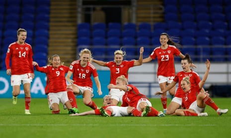 Wales's Jessica Fishlock and teammates celebrate