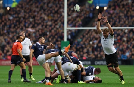 Scotland’s Ben White hoists a high ball against New Zealand last autumn.