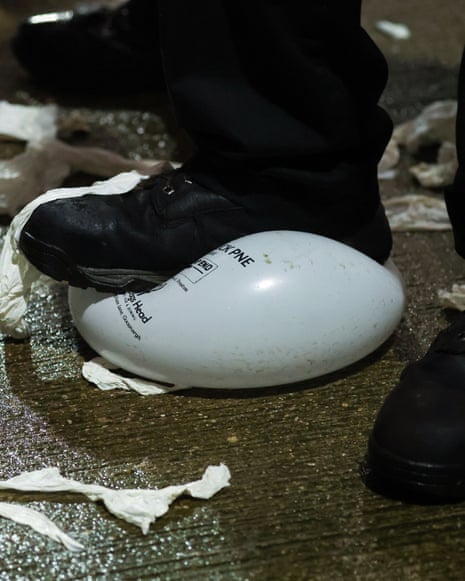 A host blowing balloons with his boots Preston North End against Tottenham Hotspur,