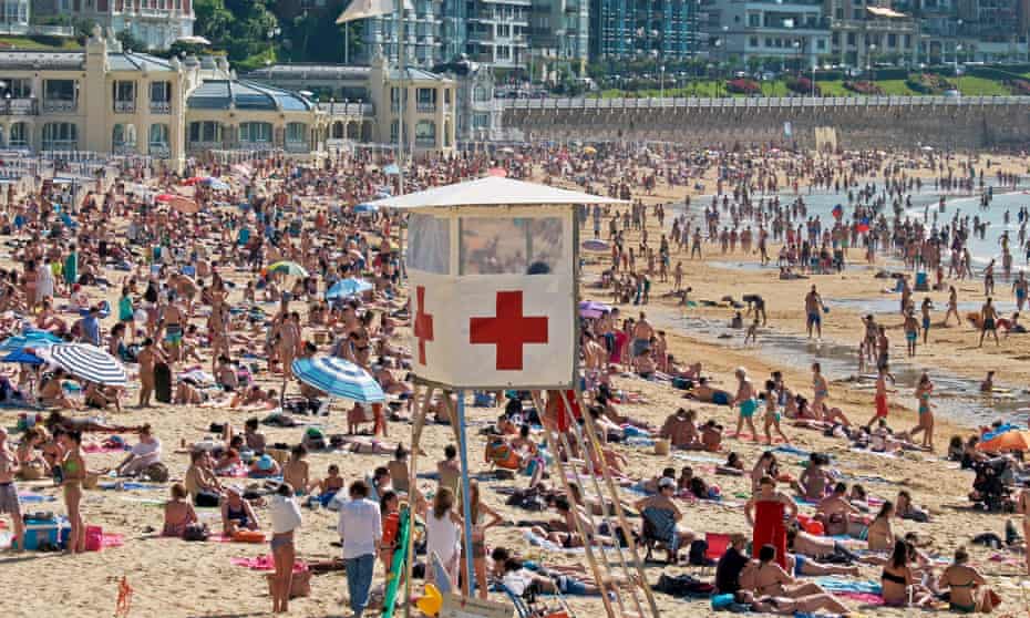 Lifeguard station on a packed beach