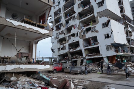 Two damaged multistorey residential buildings