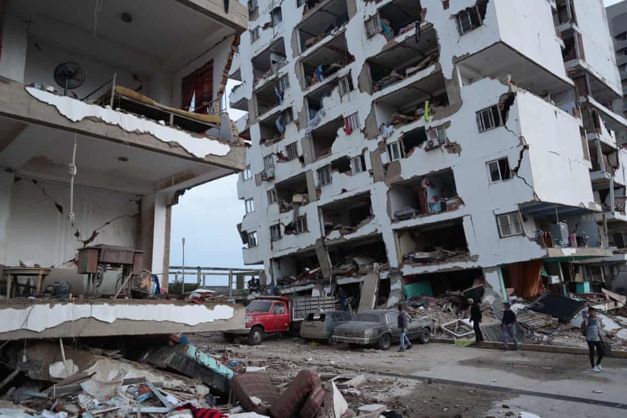 Two damaged multistorey residential buildings