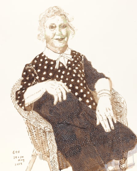‘Celia Birtwell, 29 and 30 Aug 2019’ by David Hockney, which features in his exhibition David Hockney: Drawing from Life, at the National Portrait Gallery in London.