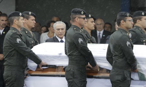 President Michel Temer attends the arrival ceremony of the Chapecoense players’ coffins.