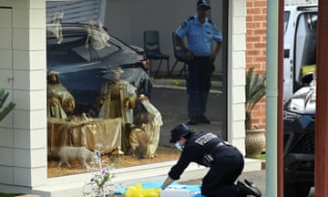 Police forensic officers outside the Assyrian Christ the Good Shepherd church in Sydney after unrest sparked by the alleged stabbing of a bishop