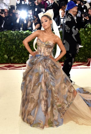Ariana Grande looked to the Sistine Chapel for the inspiration behind her Vera Wang gown, which is screen printed with images from Michelangelo’s iconic fresco, The Last Judgement.