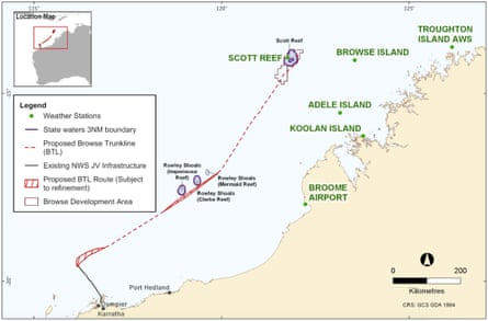 A map from a Woodside report showing the proposed pipeline.