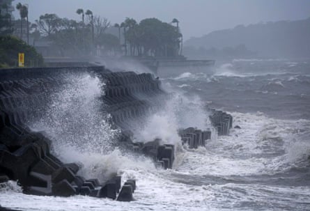 High waves hit a coastal area in Ibusuki, Kagoshima prefecture, western Japan
