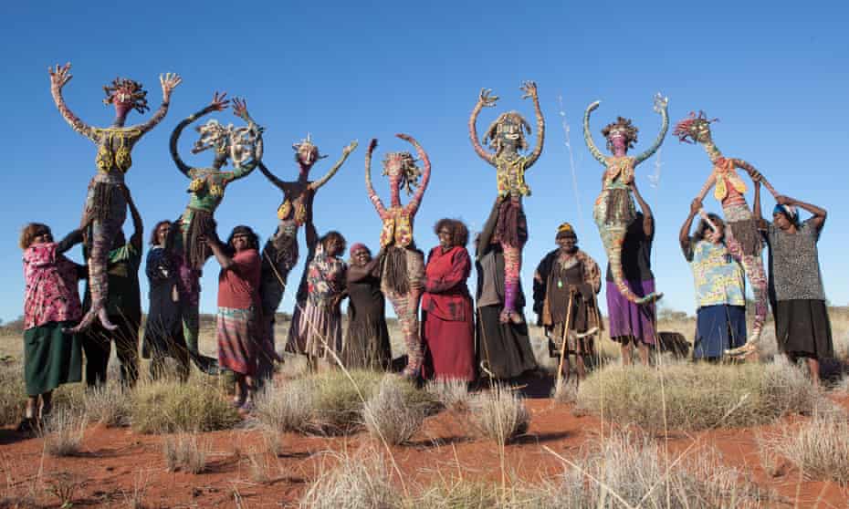 Artists from Tjanpi Desert Weavers let their tjanpi sisters fly, in Papulankutja, Western Australia.