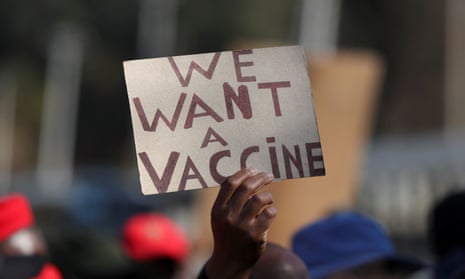 A march calling for rollout of the coronavirus vaccine in Pretoria on Friday.