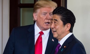 Donald Trump greets the Japanese PM Shinzō Abe at the White House last June.