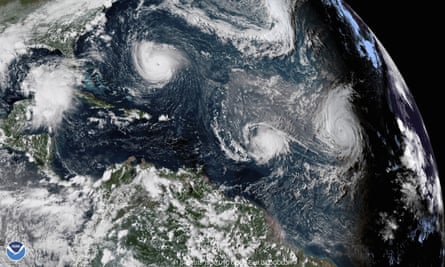 Satellite view of tropical storms in the Atlantic