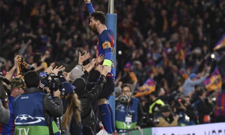 Lionel Messi celebrates at full-time.