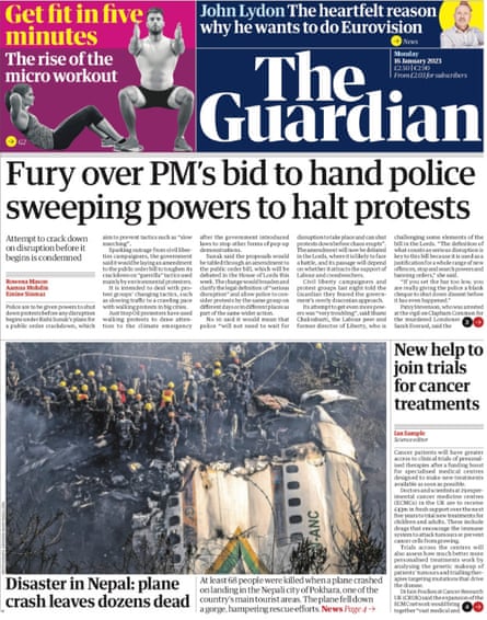 Guardian front page 16/01/23