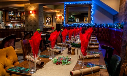 A Christmas-themed pub dining table