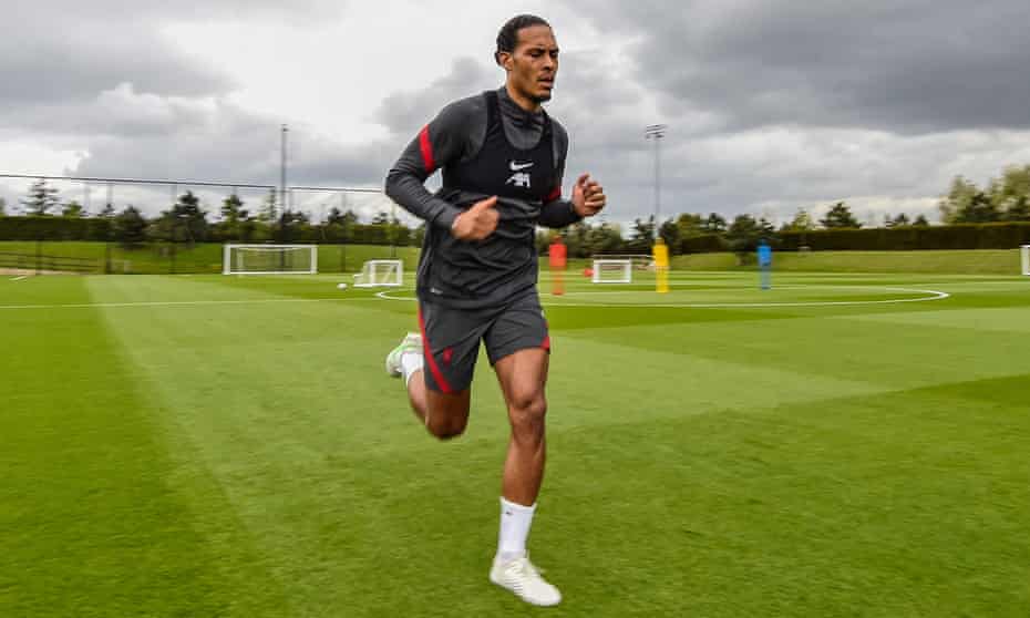 Virgil van Dijk during a rehabilitation session at Liverpool’s training ground on Wednesday.