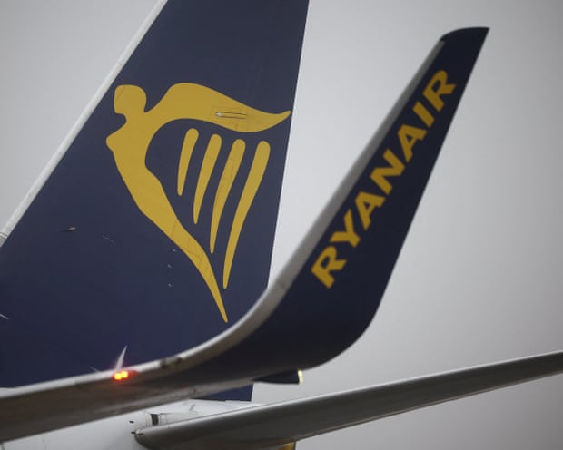 A Ryanair logo on an airplane wing
