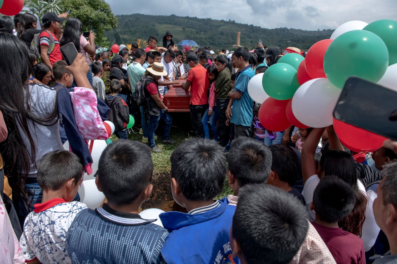 The funeral of Breiner David Cucuñame on January 17, 2022 in Las Delicias, his native village
