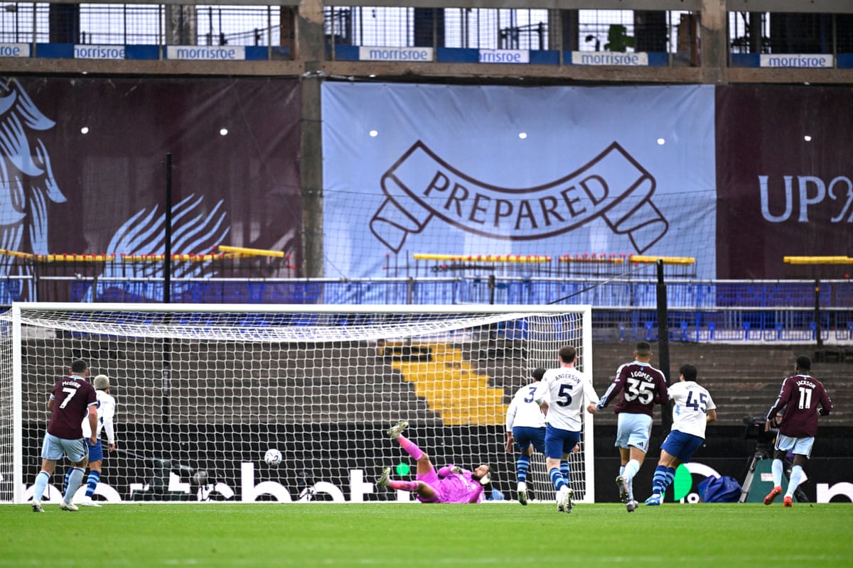 Nicolas Jackson finishes Aston Villa's opening goal against Manchester City at Villa Park on 24 October 2026